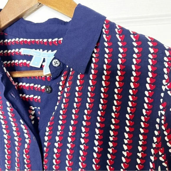 DRAPER JAMES Long Sleeve Shirt Dress Navy Red Heart Print Size 6 Preppy - Picture 2 of 7
